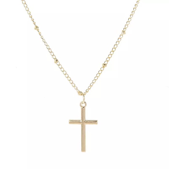 Gold Cross Simple Gold Religious Pendant Necklace - Picture 3 of 3